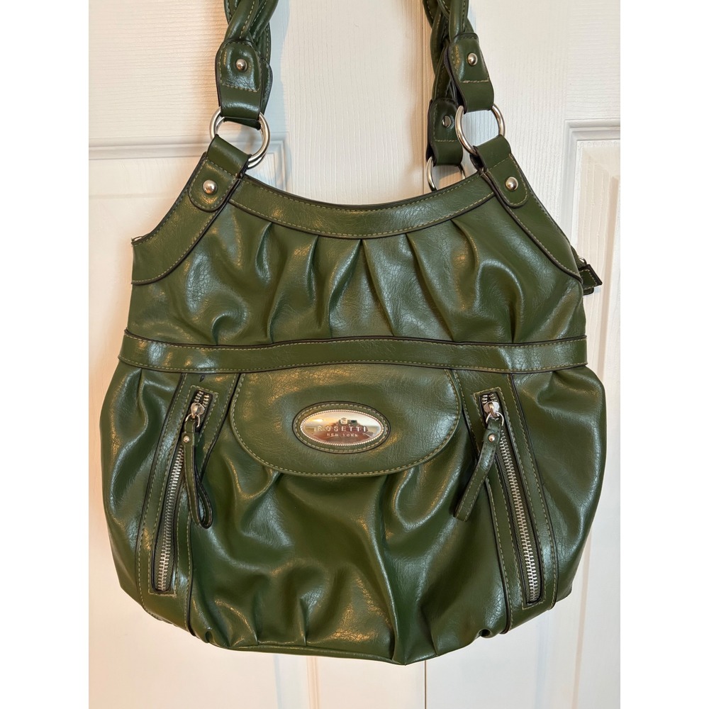 Rosetti New York Green Faux Leather Braided Handle Shoulder Bag Hobo Purse